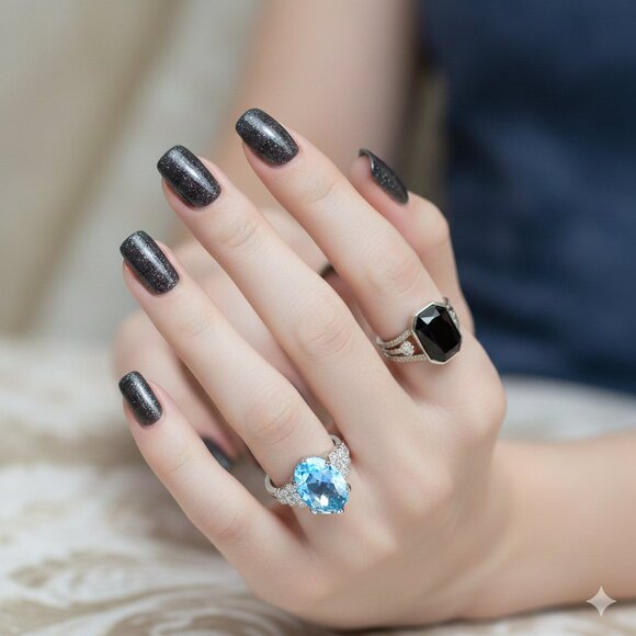 Vintage Art Deco Retro Style Silver Simulated 4CT Sapphire Ring Size 7 - Picture 5 of 8